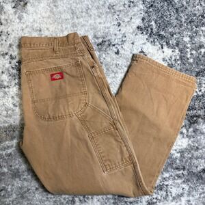 Dickies Mens Duck Canvas Carpenter Pants Brown Tan Workwear 32x30 (Actual 32x27)